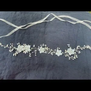 Floral handwired organza sash with crystals Handwired Crystal Floral and Opal Sash | David main image 4